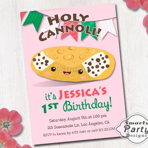 Holy Cannoli 1st Birthday Invitation: Kawaii Italian Bunting (5x7 or 4x6) (Printable)