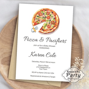 Pizza Baby Shower Invitation: Watercolor Pizza & Pacifiers (Digital Printable)
