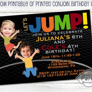 Invito personalizzato per festa di compleanno con foto del trampolino di salto / Invito per due bambini, fratelli e gemelli / Stampabile personalizzato 5x7 o 4x6