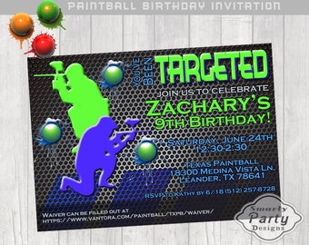 Paintball Gel Ball Birthday Invitation Boy Party Invite Printable Personalized 4 x 6 or 5 x 7