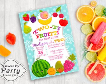 Two-ti Fruity 2nd Birthday Invitation: Kawaii Fruit (Digital Printable)