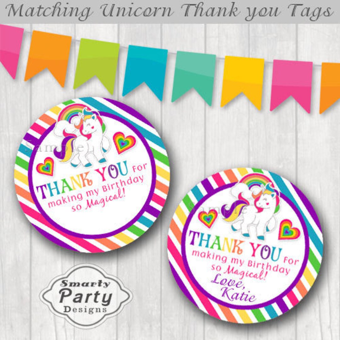 Unicorn Party Tags Stickers Printable Heart Colorful Stripe - Etsy