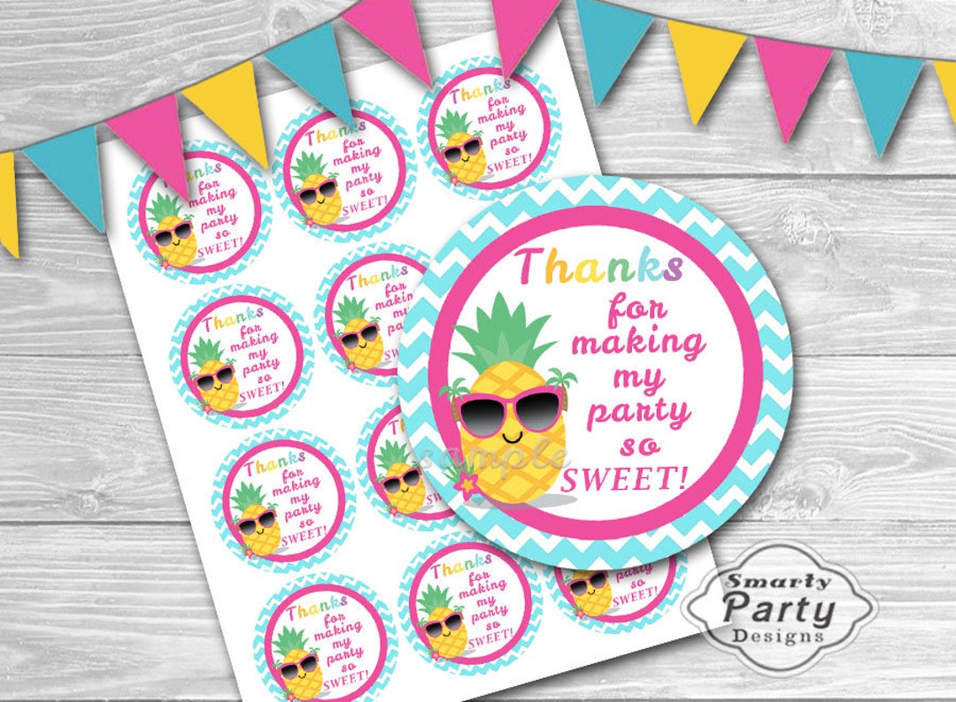 Pineapple Thank You Party Tags Stickers | Cool Pineapple Sunglasses ...