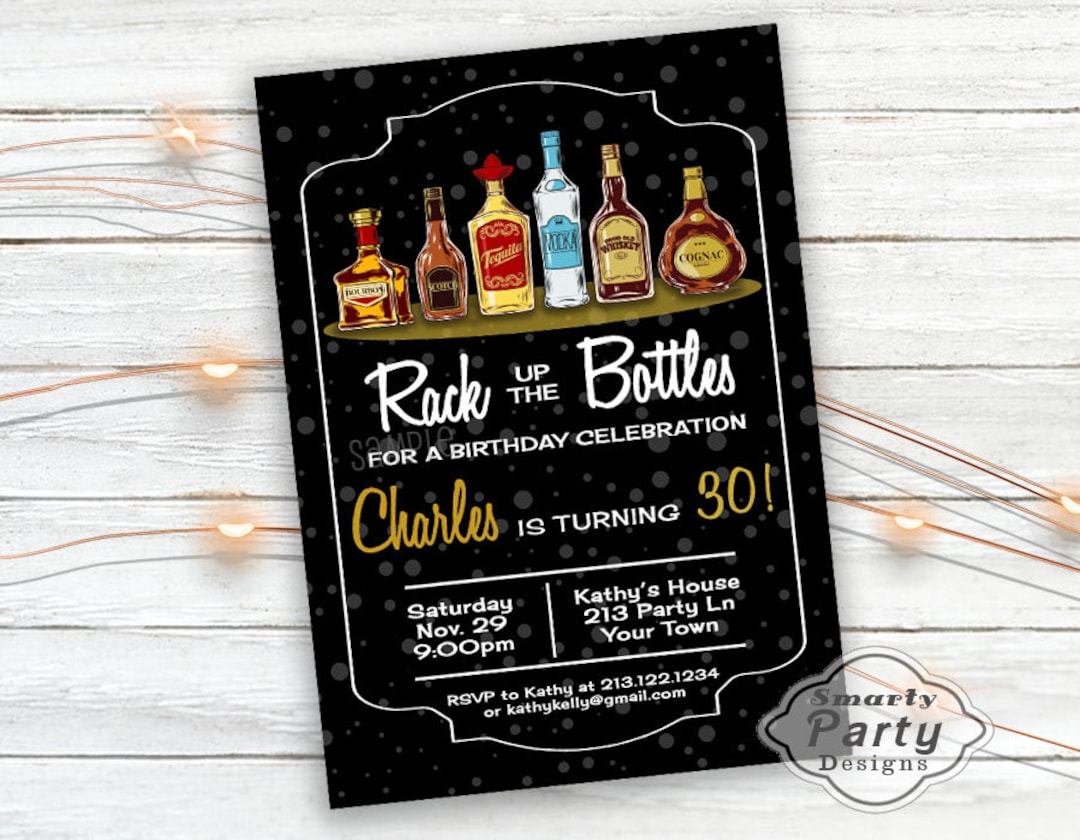 Cocktail Birthday Invitations Booz Alcohol Invite Printable