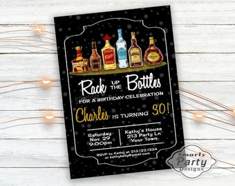 Cocktail Birthday Invitations | Booze Alcohol Invite Printable Personalized Customized 5x7 or 4x6