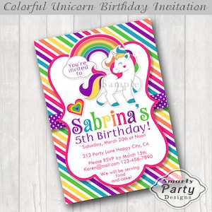Colorful Unicorn Birthday Party Invitation: Rainbow Cloud Design (Digital Printable)