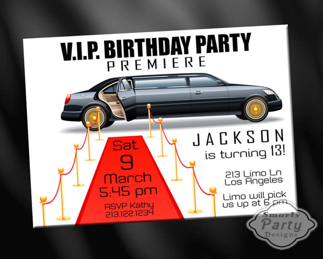 Limo Birthday Party Invite Limousine Invitation Red Black Printable