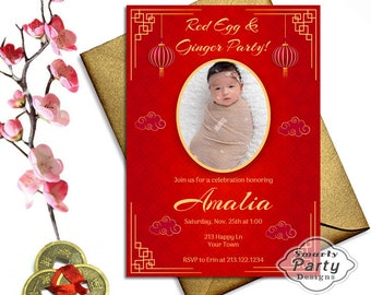Red Egg and Ginger Party Invitation: Photo, 5x7 or 4x6 (Digital Printable)