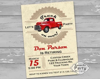 Faire-part de départ à la retraite vintage camion rouge (impression numérique)