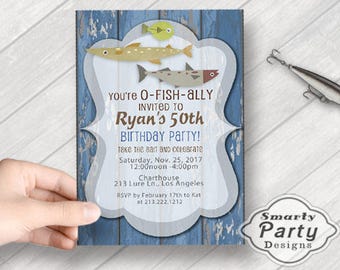 Fishing 50th 60th 70th Birthday Surprise Invitations Invite Printable Personalized O-fish-ally Customized 5x7 or 4x6