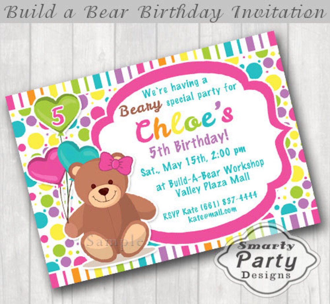 Build Bear Birthday Party Invitation Rainbow Teddy Bear | Etsy