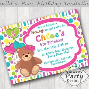 Build Bear Birthday Party Invitation | Rainbow Teddy Bear Printable Invite | Personalized Girl Colorful Balloons Customized 5x7 or 4x6