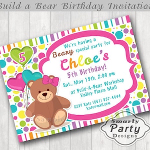 Build Bear Birthday Party Invitation | Rainbow Teddy Bear Printable Invite | Personalized Girl Colorful Balloons Customized 5x7 or 4x6