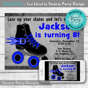 Roller Skate Birthday Party Invitation: Blue Flames, Personalized (Digital)