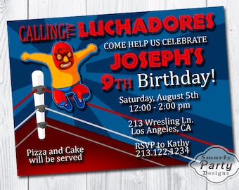 Invitación de cumpleaños de luchador: lucha libre mexicana, personalizada (descarga digital)