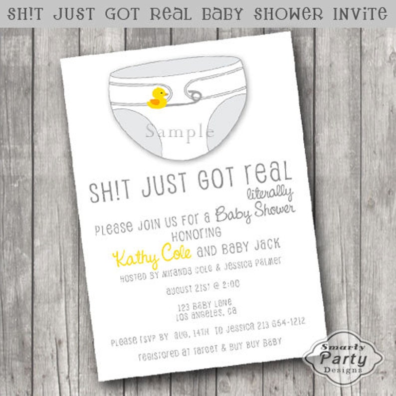 Shit Just Got Real Baby Shower Invitations Invite Printable ...