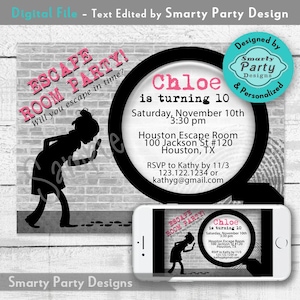 Girl Escape Room Birthday Party Invitation: Pink Mystery Clue (Digital)