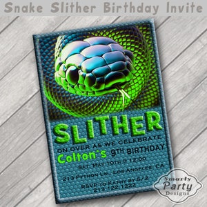 Snake Birthday Invitation: Reptile Party, Green & Blue (Digital Printable)