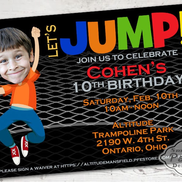 Trampoline Jump Bounce House Birthday Invitation | Photo Trampoline Party Invite | Printable Personalized 4 x 6 or 5 x 7