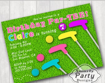 Invitation fête d'anniversaire mini golf fille Par-Tee imprimable personnalisé personnalisé 5 x 7 ou 4 x 6