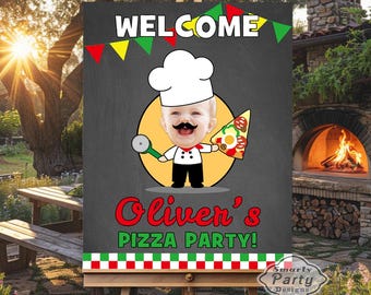 Poster de bienvenue personnalisé du pizzaiolo : enseigne de fête d'anniversaire (JPG ou PDF)