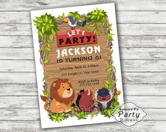 King of the Jungle Birthday Party Invitation Invite Printable  Personalized Customized Digital 5x7 or 4x6