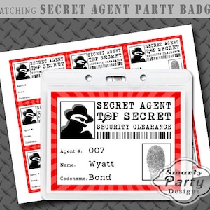 Distintivo de festa de detetive espião agente secreto digital para impressão em PDF - Download instantâneo