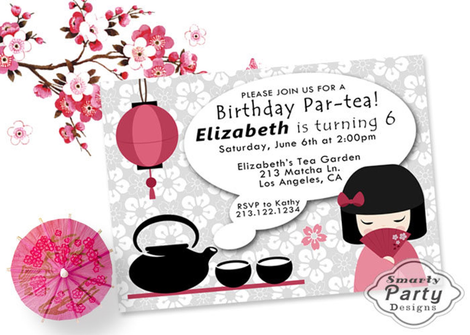 Japanese Tea Party Birthday Invitations Invite Printable Etsy