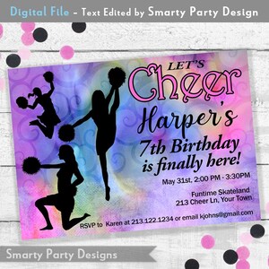 Cheerleader Geburtstagseinladung: Pom Pom Girl Cheer Silhouette (printable personalisierbar)