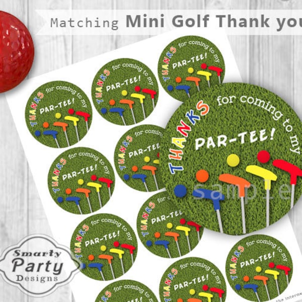 Mini Golf Thank You Party Tags Stickers Birthday Printable 2.5" Circles PDF - Instant Download