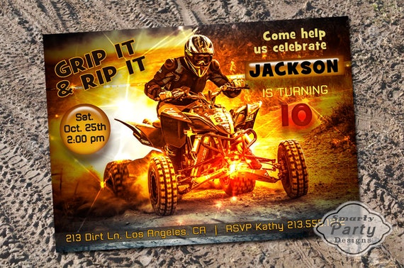 Quad Bike Anniversaire Inviter Vtt Garcon Invite Invitation Etsy France