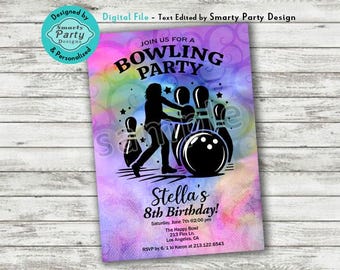 Invitation fête d'anniversaire bowling Silhouette de bowling arc-en-ciel numérique imprimable personnalisé personnalisé 5 x 7 ou 4 x 6