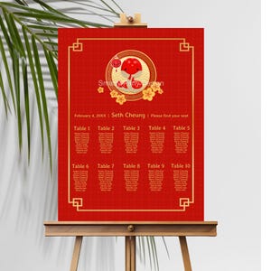 Chinese Snake Year Seating Chart: Red Gold Baby Shower (Digital PDF)