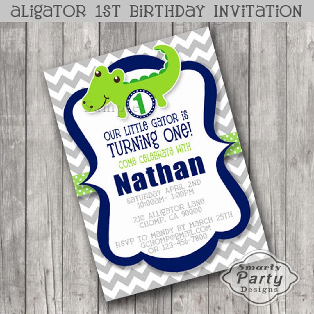 Alligator 1st Birthday Boy Invitations Gator Party Invite Printable