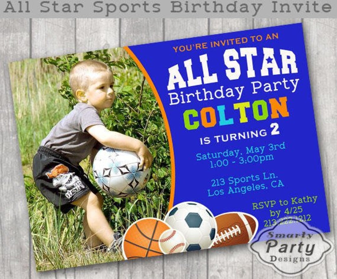 All Star Sports Birthday Invitations Invite Printable Photo - Etsy