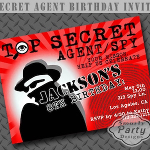 Secret Agent Birthday Invitation: Spy Party, Fingerprint Design (Digital)