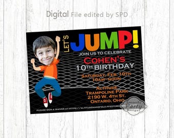 Faire-part d'anniversaire sur trampoline : fête de saut photo, personnalisée (imprimable)