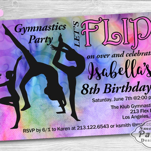 Gymnastics Party Invitation | Flip Birthday Girl Colorful Invite | Printable Personalized 4 x 6 or 5 x 7