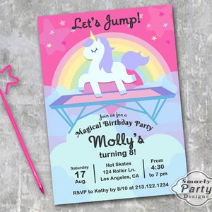 Unicorn Jump Birthday Invitation Bounce House Birthday Girl Trampoline Party Invite Digital Printable Personalized 4 x 6 or 5 x 7