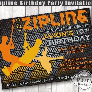Zipline Birthday Invitation Boy Party Invite Digital Printable Personalized 4 x 6 or 5 x 7