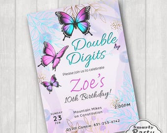 Faire-part 10e anniversaire papillon : aquarelle imprimable (téléchargement numérique)