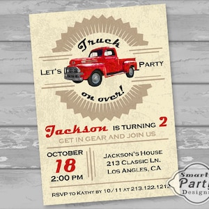 Vintage Red Truck Birthday Invitation: Boy Party (Digital Printable)