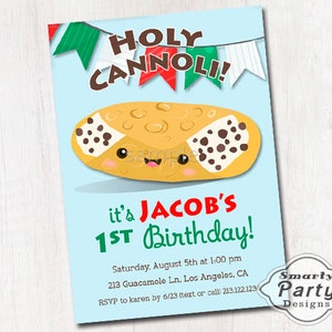 Holy Cannoli Cute Boy 1st Birthday Invitations Invite | Cute Kawaii Italian Bunting Digital Printable One Personalized Customized 5x7 or 4x6