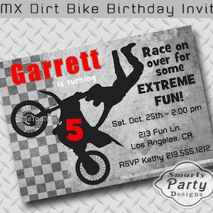 Motocross Birthday Party Invite: Red/Blue Checkered Flag (5x7 or 4x6) (You Print)