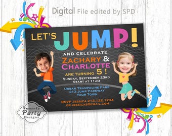 Invitation fête d'anniversaire avec trampoline photo Jump Joint : invitation numérique personnalisée pour frères et sœurs