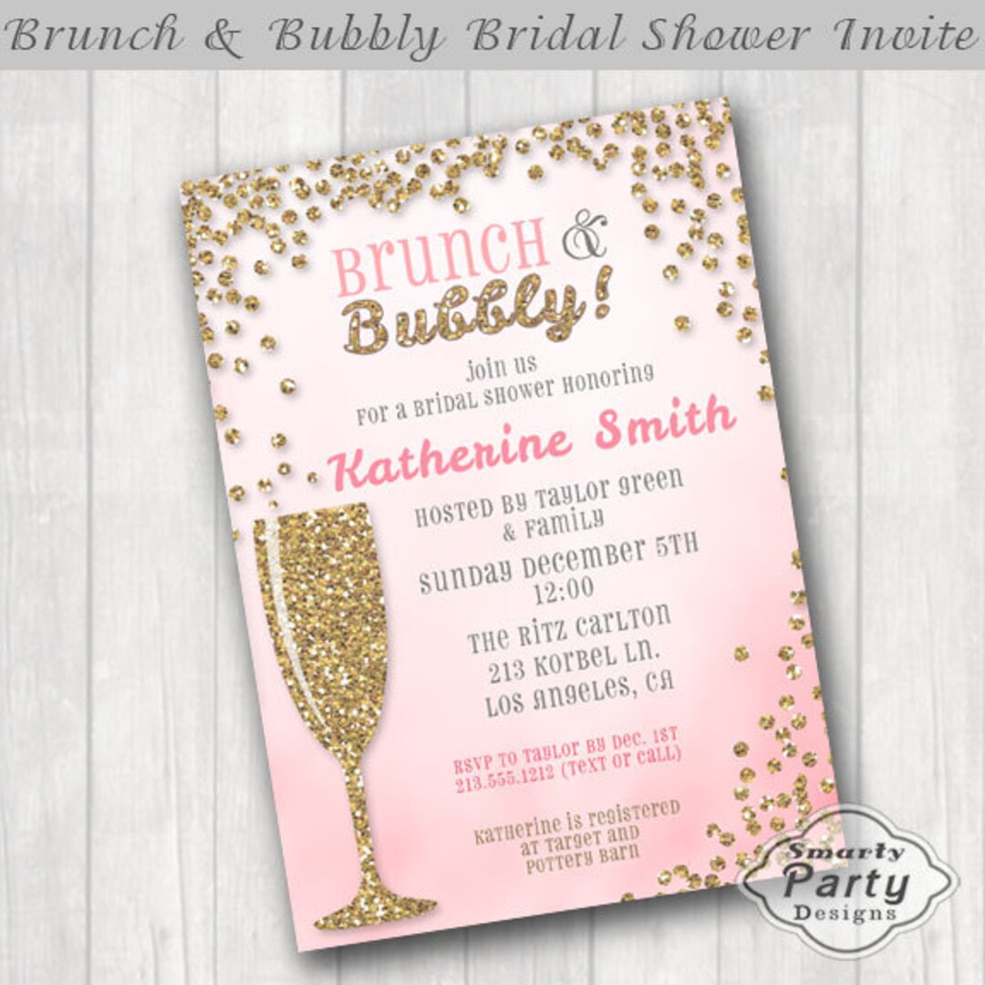 Pink Gold Glitter Confetti Brunch Bubbly Bridal Shower - Etsy