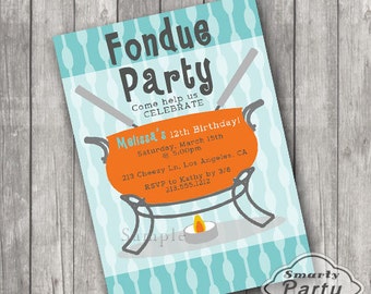 Faire-parts fête d'anniversaire fondue rétro inviter impression numérique personnalisé personnalisé 5 x 7 ou 4 x 6