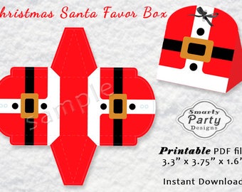 Christmas Santa Party Favor Box | Gift Box Printable DIY PDF - Instant Download