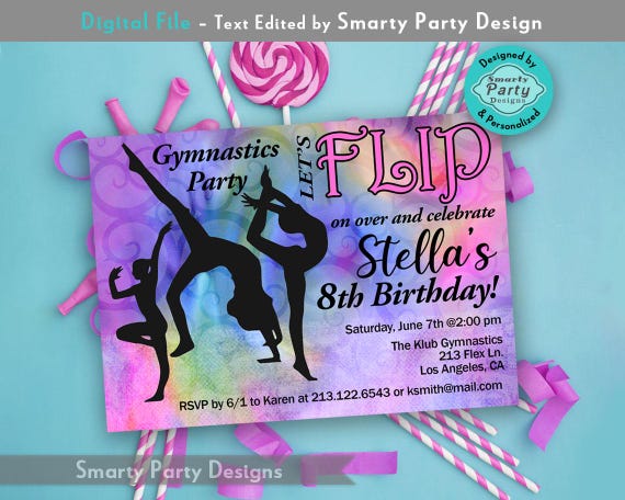 Sfondo Per Compleanno Ginnastica 2,1x1,5 M – Arcobaleno Con Scritta Flip Tumble Jump, Per Bambina