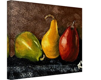 Peras sobre terciopelo: Pintura al óleo sobre lienzo.